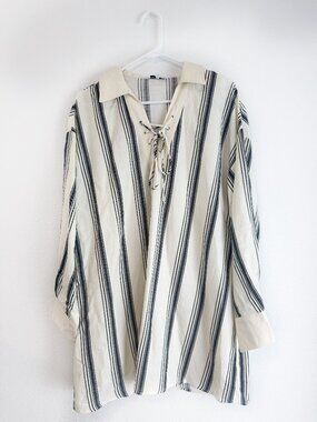 Jacquie The Label Oversized Striped Linen Blend Tunic Dress in Ecru Large